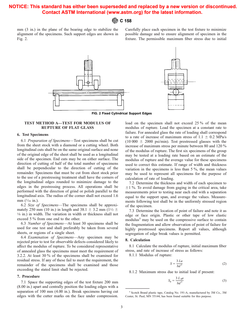 ASTM C158-95(2000) - Standard Test Methods for Strength of Glass by Flexure (Determination of Modulus of Rupture)