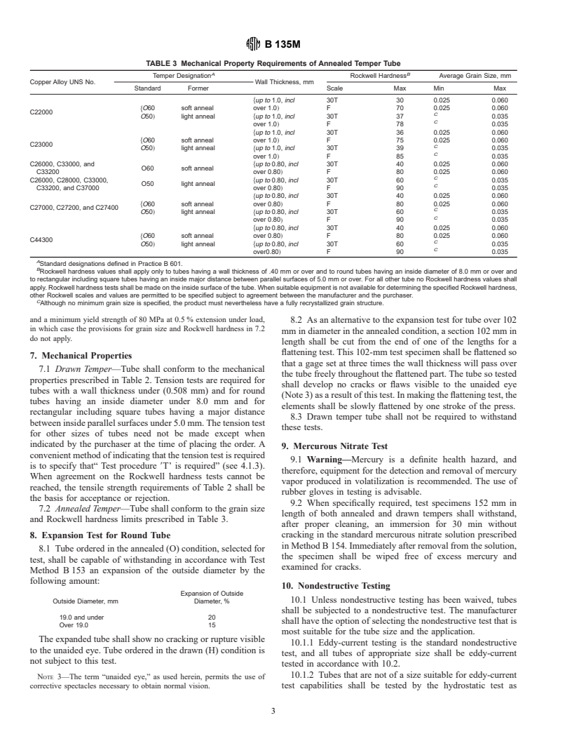 ASTM B135M-96 - Standard Specification for Seamless Brass Tube [Metric]