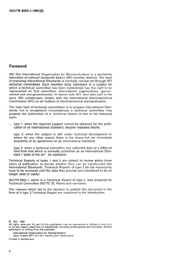 ISO/TR 8502-1:1991 ISO/TR 8502-1:1991 - Preparation of steel substrates before application of paints and related products -- Tests for the assessment of surface cleanliness - Page 2 preview