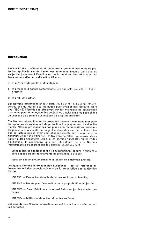 ISO/TR 8502-1:1991 ISO/TR 8502-1:1991 - Préparation des subjectiles d'acier avant application de peintures et de produits assimilés -- Essais pour apprécier la propreté d'un subjectile - Page 4 preview