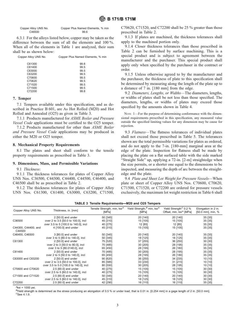 ASTM B171/B171M-99e1 - Standard Specification for Copper-Alloy Plate and Sheet for Pressure Vessels, Condensers, and Heat Exchangers