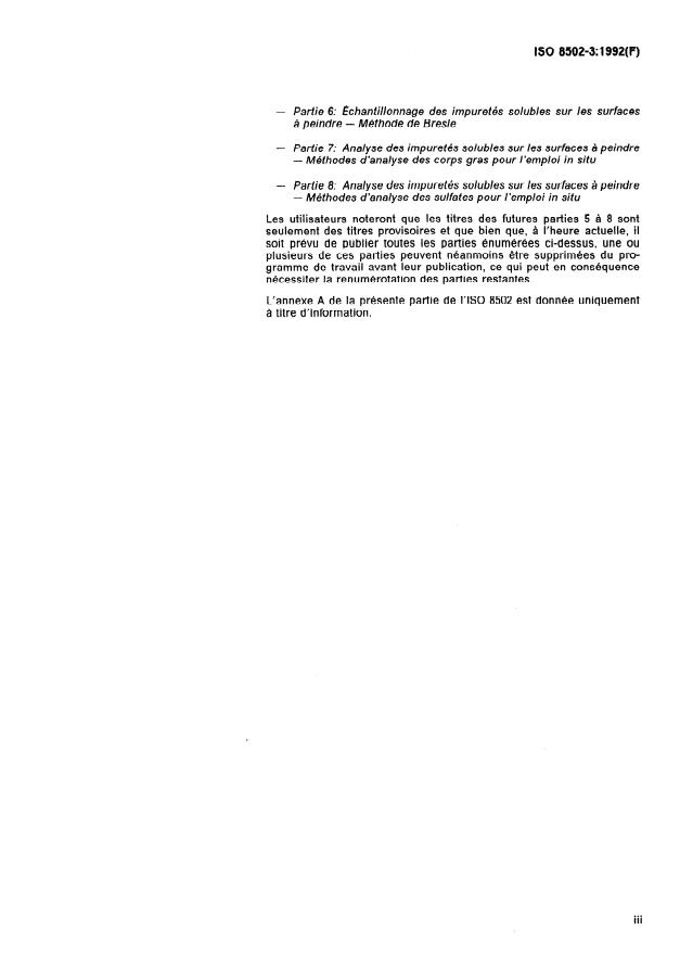 ISO 8502-3:1992 - Préparation des subjectiles d'acier avant application de peintures et de produits assimilés -- Essais pour apprécier la propreté d'un subjectile
