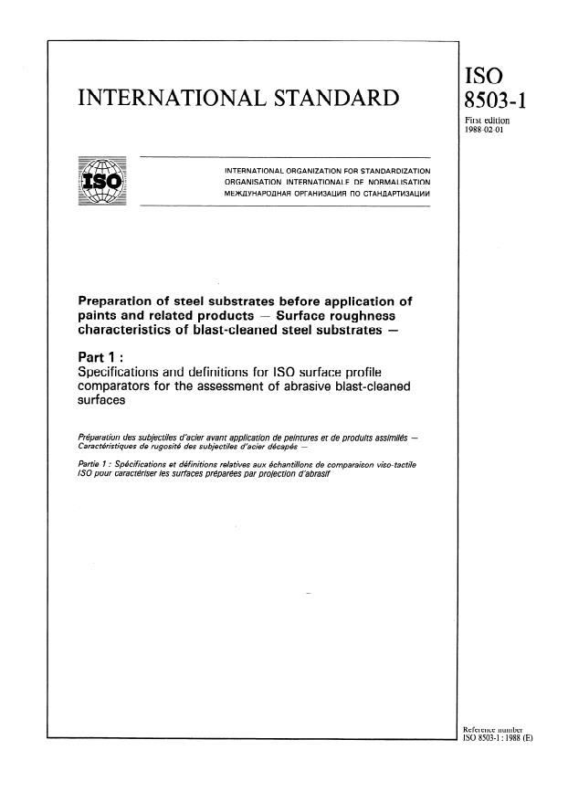 ISO 8503-1:1988 - Preparation of steel substrates before application of paints and related products -- Surface roughness characteristics of blast-cleaned steel substrates