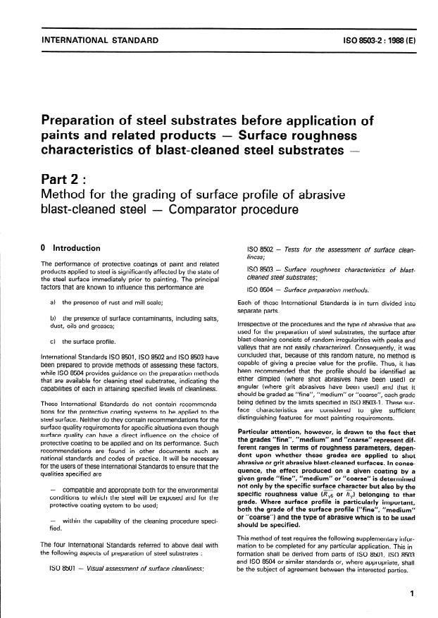 ISO 8503-2:1988 - Preparation of steel substrates before application of paints and related products -- Surface roughness characteristics of blast-cleaned steel substrates