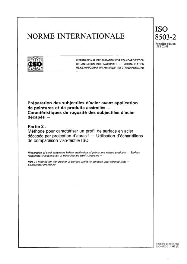 ISO 8503-2:1988 - Préparation des subjectiles d'acier avant application de peintures et de produits assimilés -- Caractéristiques de rugosité des subjectiles d'acier décapés