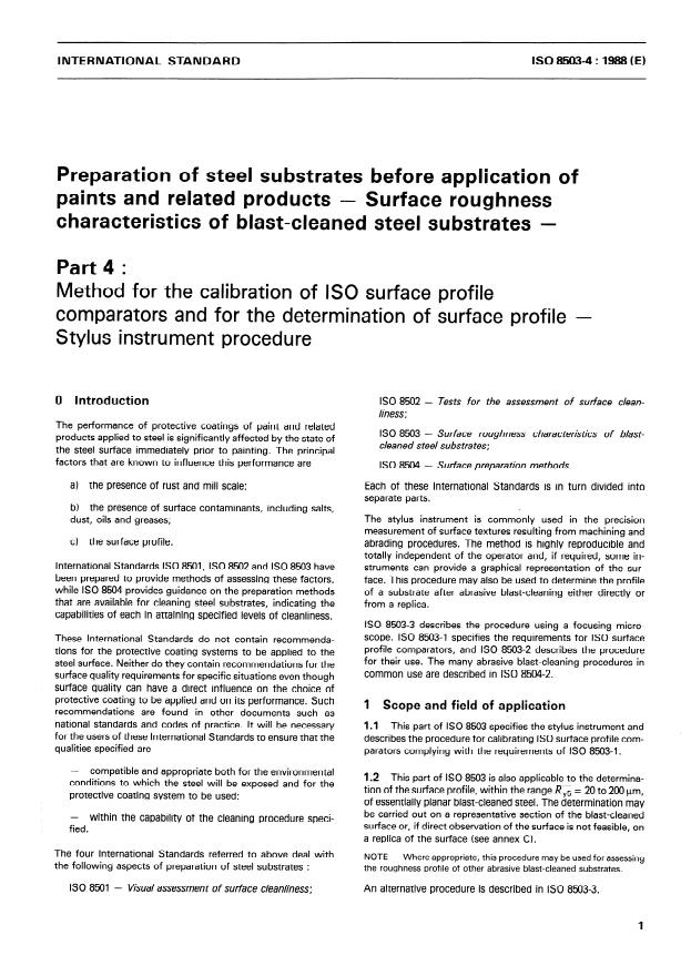ISO 8503-4:1988 - Preparation of steel substrates before application of paints and related products -- Surface roughness characteristics of blast-cleaned steel substrates