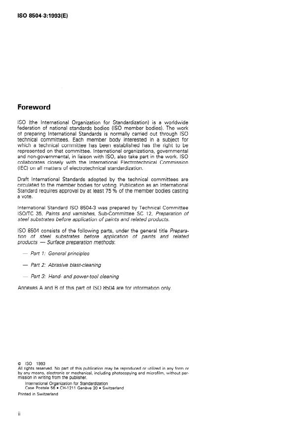 ISO 8504-3:1993 ISO 8504-3:1993 - Preparation of steel substrates before application of paints and related products -- Surface preparation methods - Page 2 preview