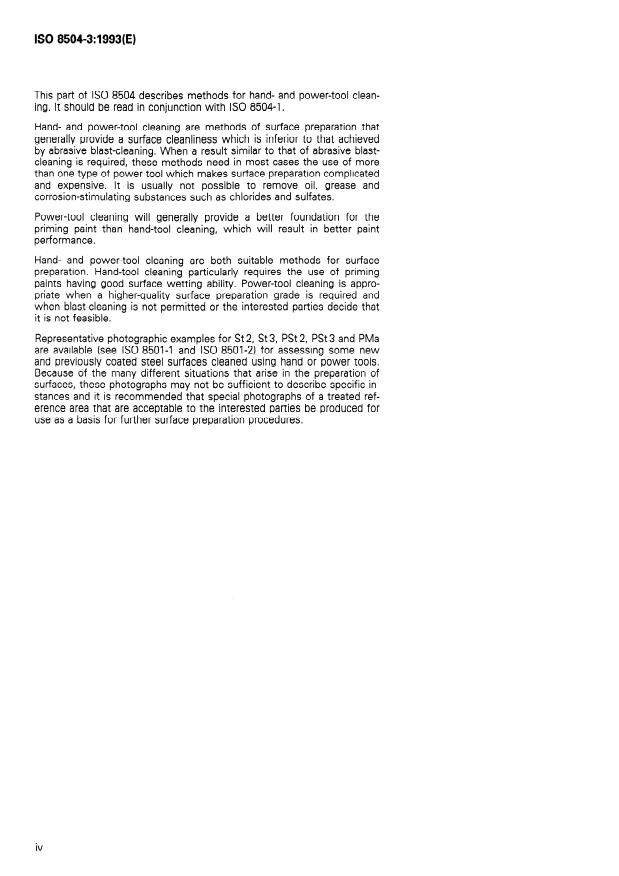 ISO 8504-3:1993 ISO 8504-3:1993 - Preparation of steel substrates before application of paints and related products -- Surface preparation methods - Page 4 preview