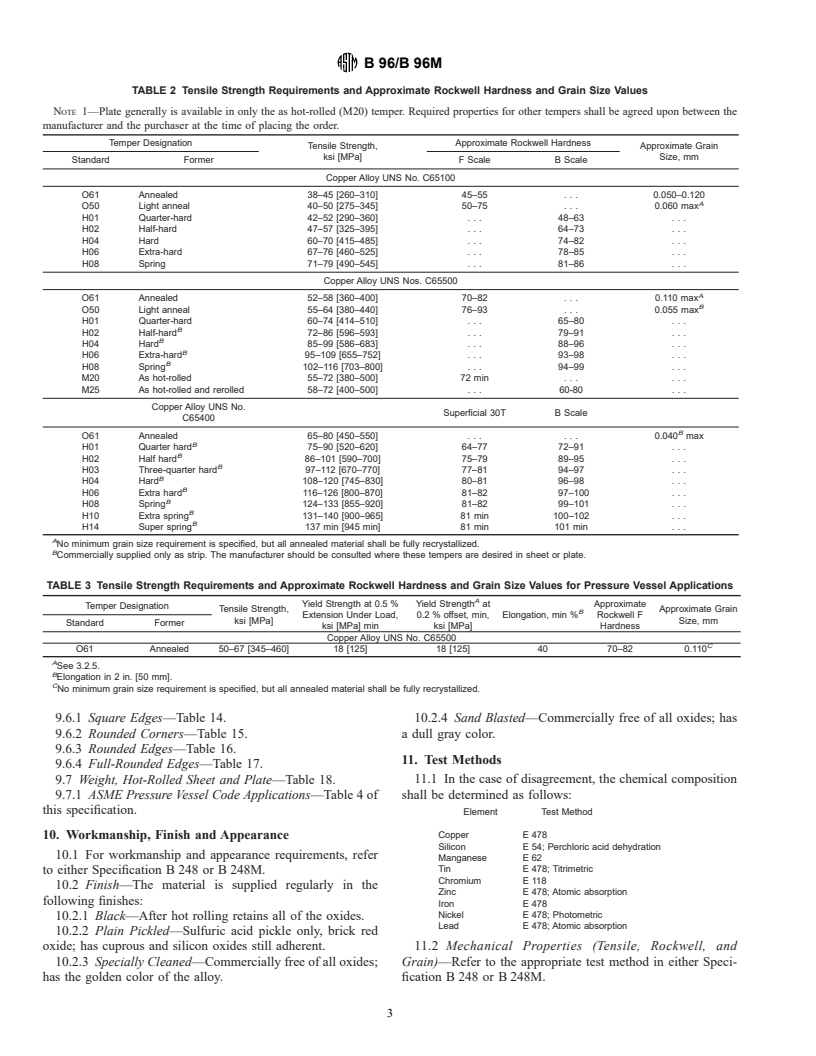 ASTM B96/B96M-99 - Standard Specification for Copper-Silicon Alloy Plate, Sheet, Strip, and Rolled Bar for General Purposes and Pressure Vessels