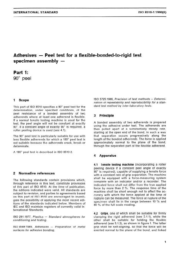 ISO 8510-1:1990 - Adhesives -- Peel test for a flexible-bonded-to-rigid test specimen assembly