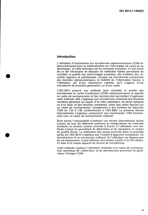 ISO 8514-1:1992 - Micrographie -- Microformes COM alphanumériques -- Contrôle de la qualité