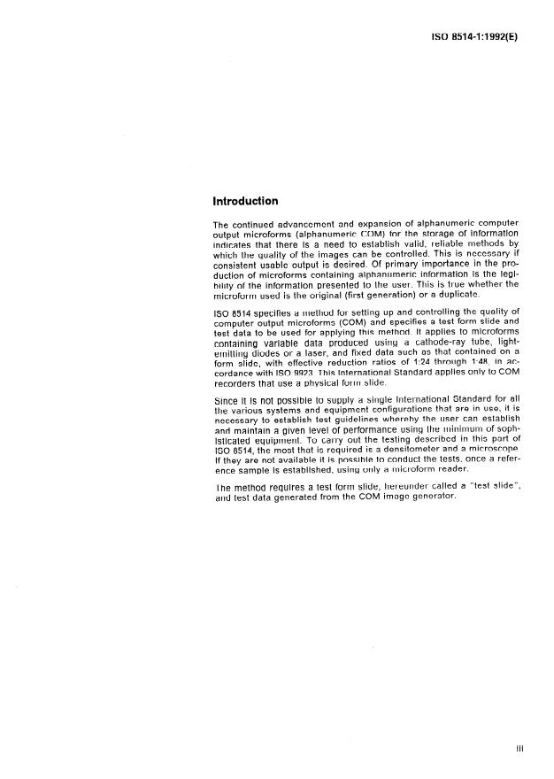 ISO 8514-1:1992 - Micrographics -- Alphanumeric computer output microforms -- Quality control