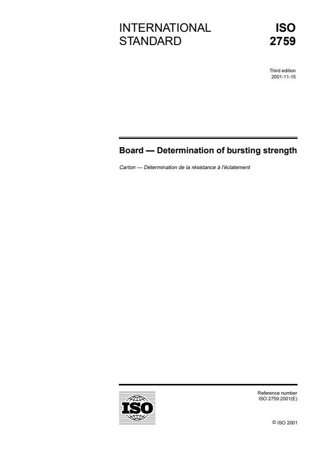 ISO 2759:2001 - Board -- Determination of bursting strength