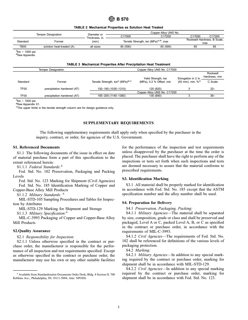 ASTM B570-96 - Standard Specification for Copper-Beryllium Alloy (UNS No. C17000 and C17200) Forgings and Extrusions