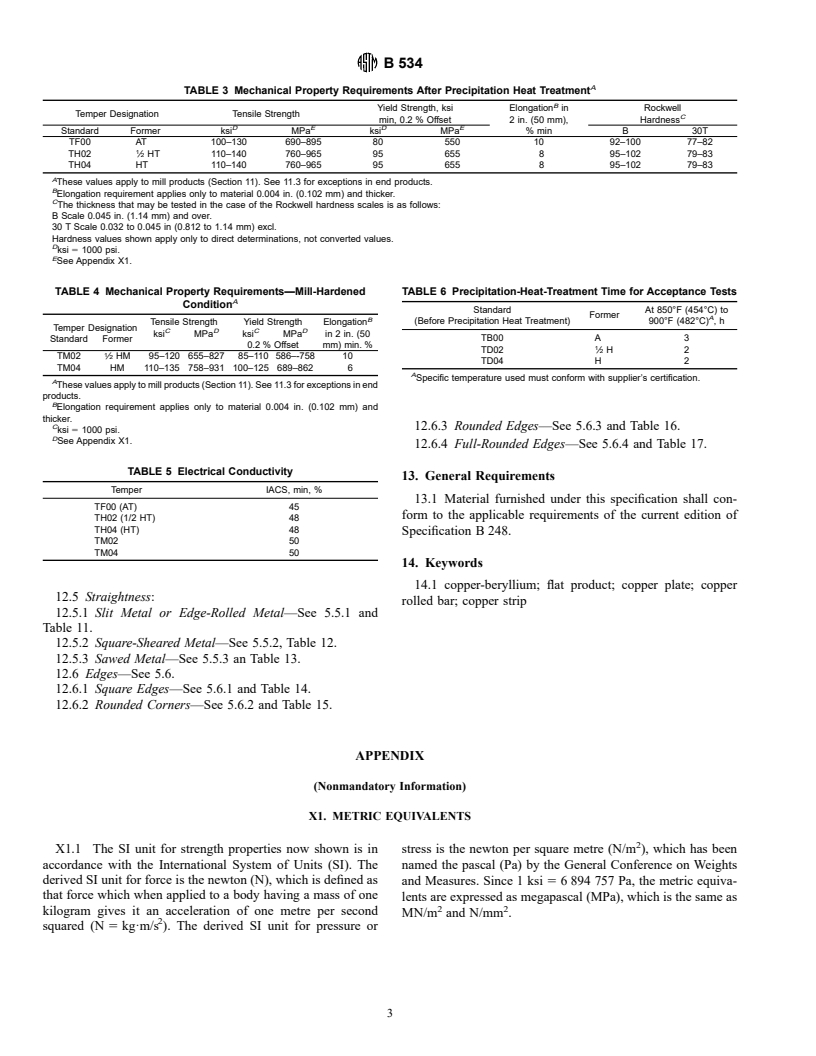 ASTM B534-96 - Standard Specification for Copper-Cobalt-Beryllium Alloy and Copper-Nickel-Beryllium Alloy Plate, Sheet, Strip, and Rolled Bar