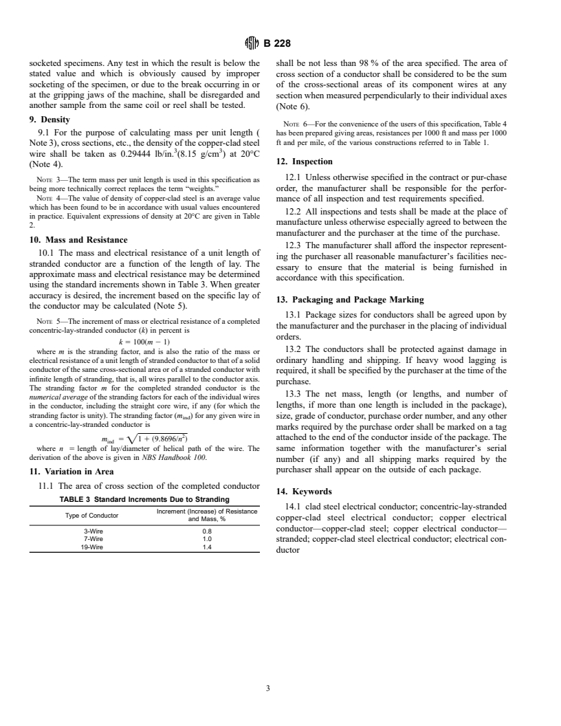 ASTM B228-98 - Standard Specification for Concentric-Lay-Stranded Copper-Clad Steel Conductors