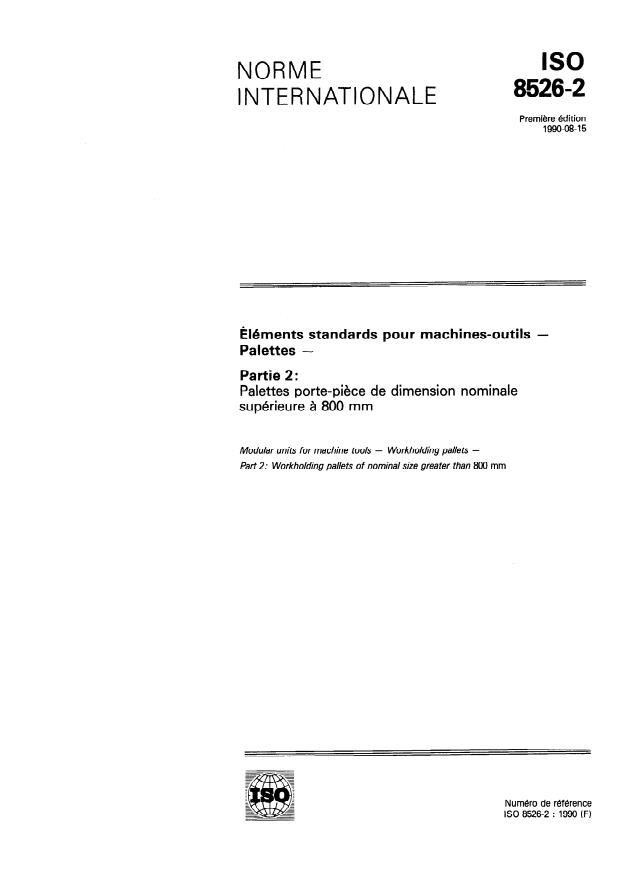 ISO 8526-2:1990 - Éléments standards pour machines-outils -- Palettes