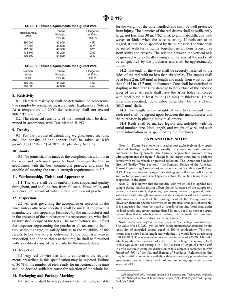 ASTM B116-95 - Standard Specification for Figure-9 Deep-Grooved and Figure-8 Copper Trolly Wire for Industrial Haulage