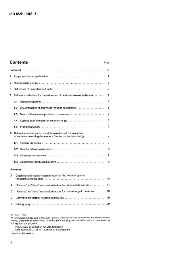 ISO 8529:1989 ISO 8529:1989 - Neutron reference radiations for calibrating neutron-measuring devices used for radiation protection purposes and for determining their response as a function of neutron energy - Page 2 preview