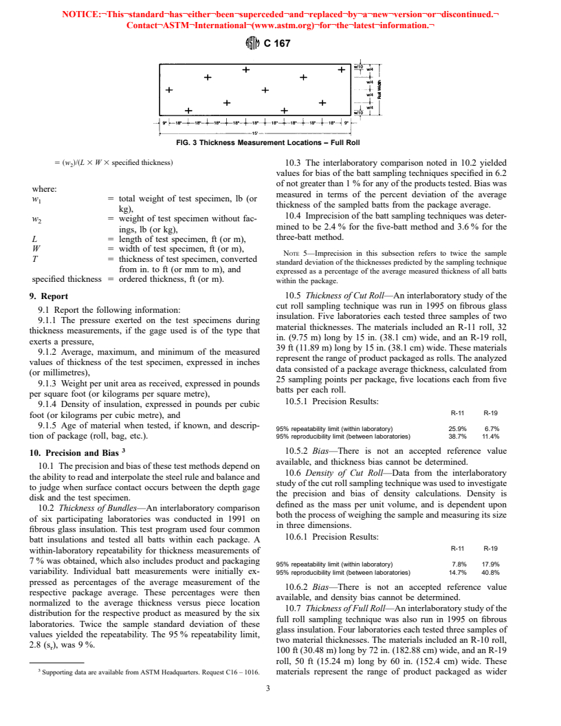 ASTM C167-98 - Standard Test Methods for Thickness and Density of Blanket or Batt Thermal Insulations