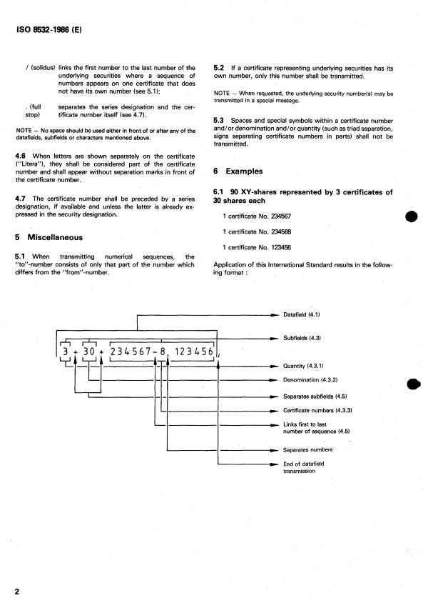 ISO 8532:1986 ISO 8532:1986 - Securities -- Format for transmission of certificate numbers - Page 4 preview