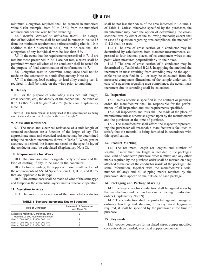 ASTM B784-00 - Standard Specification for Modified Concentric-Lay-Stranded Copper Conductors for Use in Insulated Electrical Cables