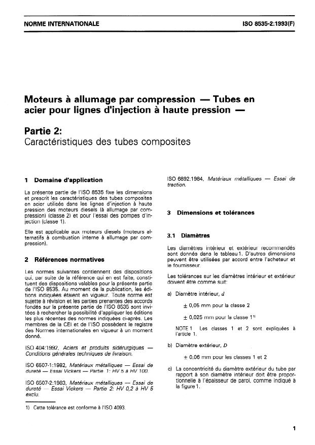 ISO 8535-2:1993 - Moteurs a allumage par compression -- Tubes en acier pour lignes d'injection a haute pression
