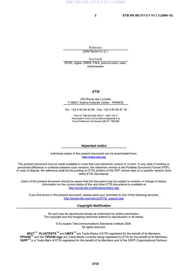 SIST EN 302 217-2-1 V1.1.3:2006 SIST EN 302 217-2-1 V1.1.3:2006 - Page 4 preview
