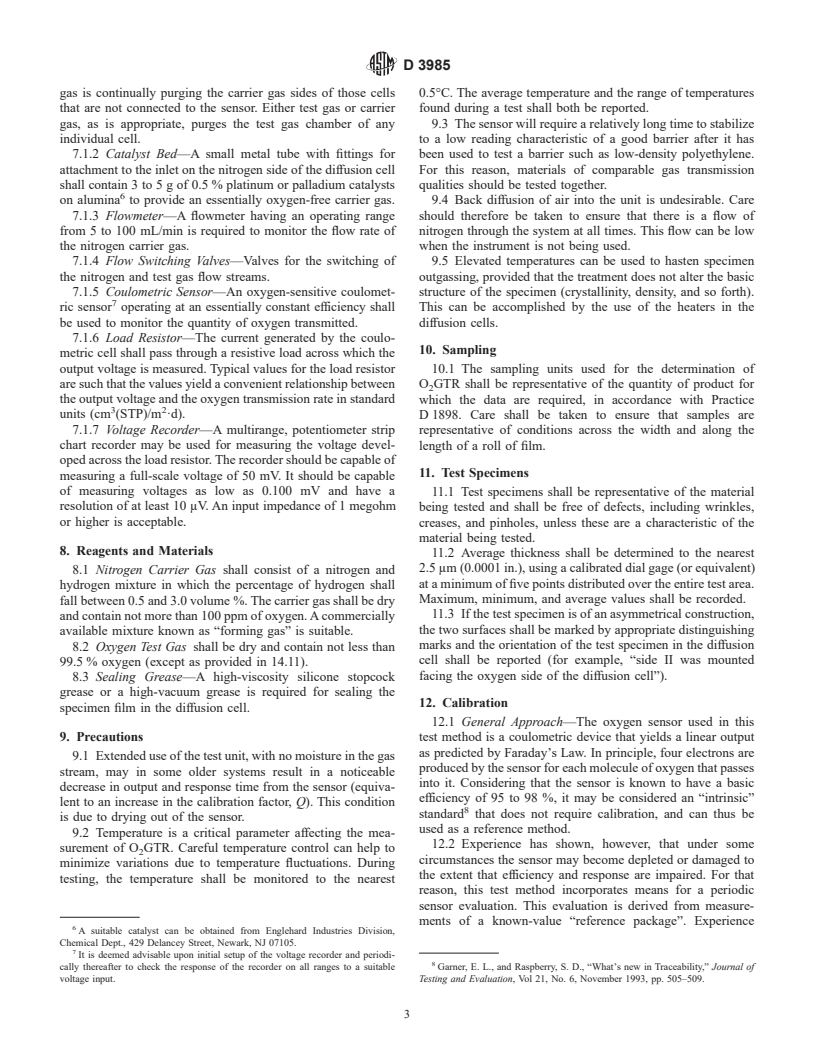 ASTM D3985-02 - Standard Test Method for Oxygen Gas Transmission Rate Through Plastic Film and Sheeting Using a Coulometric Sensor