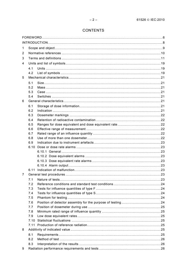 IEC 61526:2010 IEC 61526:2010 - Radiation protection instrumentation - Measurement of personal dose equivalents Hp(10) and Hp(0,07) for X, gamma, neutron and beta radiations - Direct reading personal dose equivalent meters - Page 4 preview
