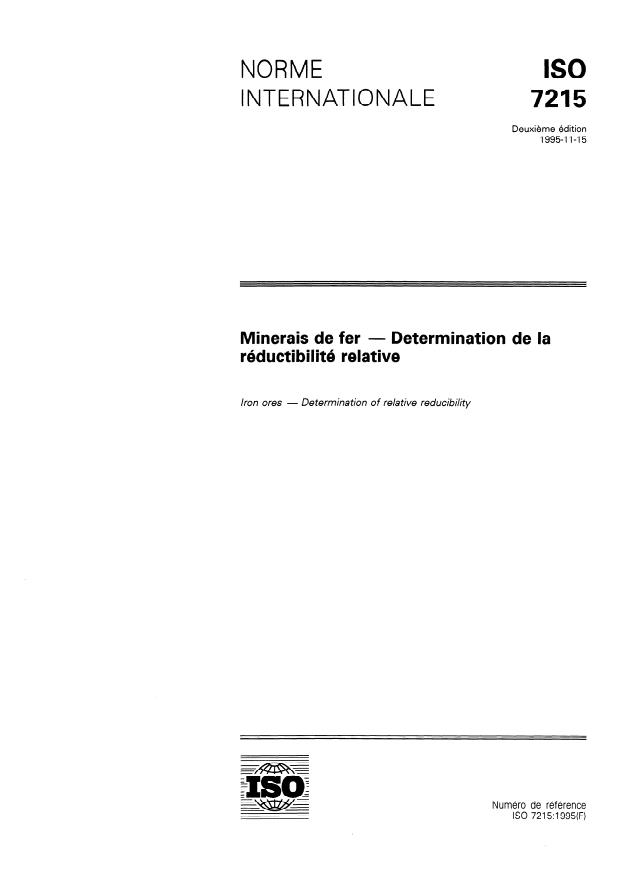 ISO 7215:1995 - Minerais de fer -- Détermination de la réductibilité relative