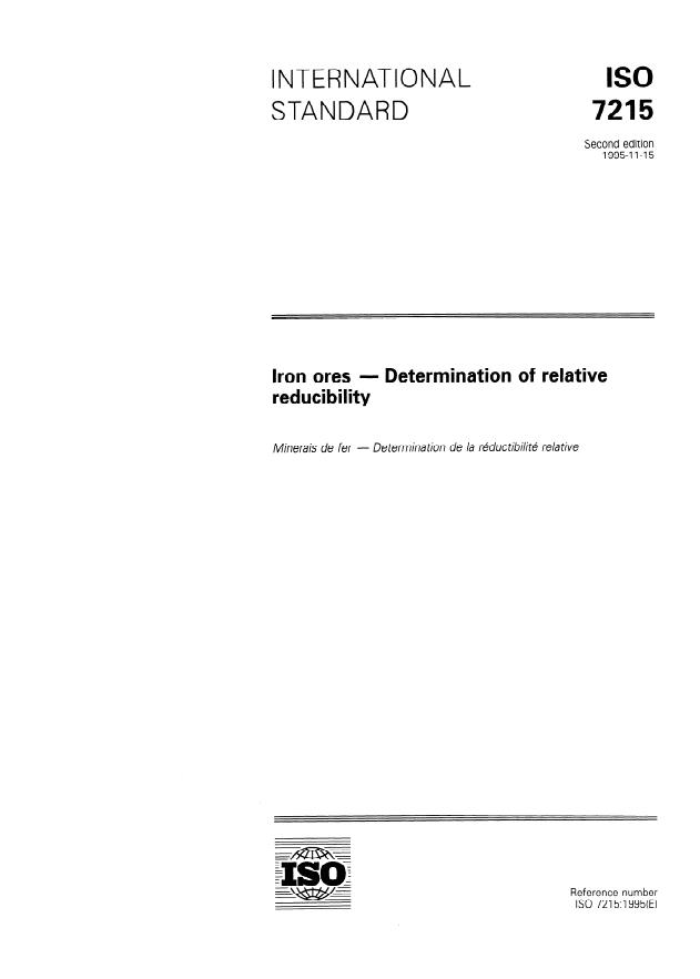 ISO 7215:1995 - Iron ores -- Determination of relative reducibility