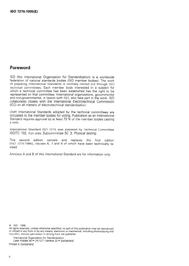 ISO 7215:1995 ISO 7215:1995 - Iron ores -- Determination of relative reducibility - Page 2 preview