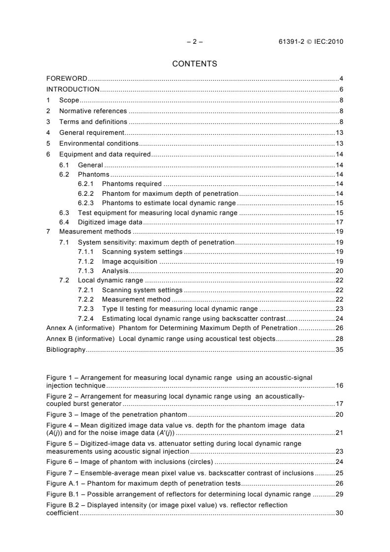 IEC 61391-2:2010 IEC 61391-2:2010 - Ultrasonics - Pulse-echo scanners - Part 2: Measurement of maximum depth of penetration and local dynamic range - Page 4 preview