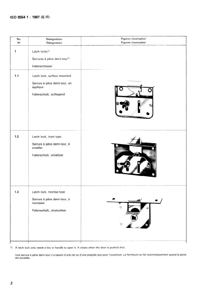 ISO 8554-1:1987 - Hardware for furniture — Terms for furniture locks