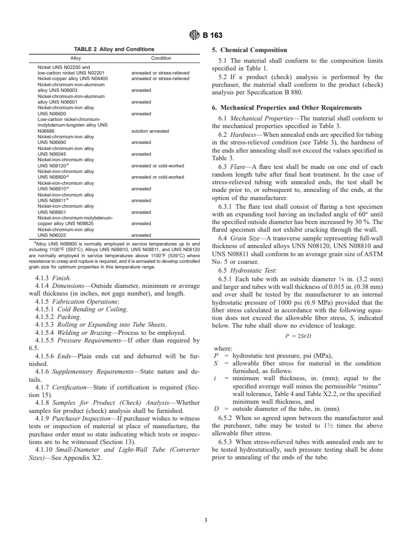 ASTM B163-01 - Standard Specification for Seamless Nickel and Nickel Alloy Condenser and Heat-Exchanger Tubes