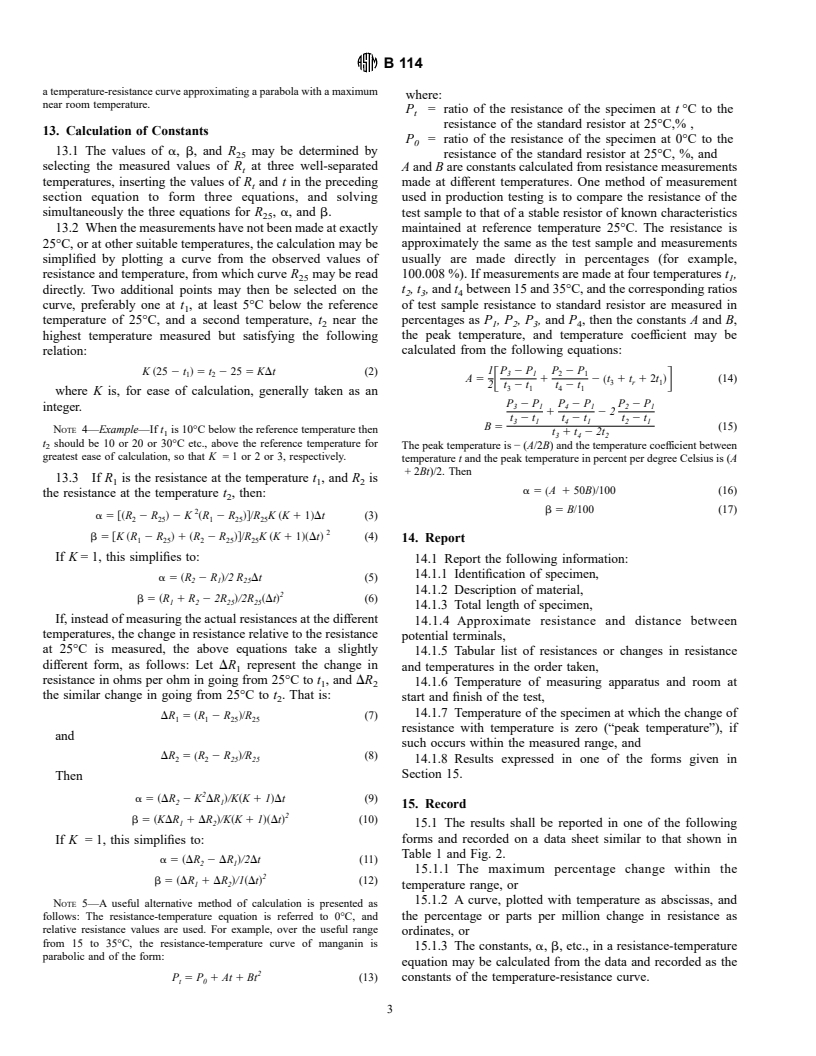 ASTM B114-90(1995)e1 - Standard Test Method for Temperature-Resistance Constants of Sheet Materials for Shunts and Precision Resistors