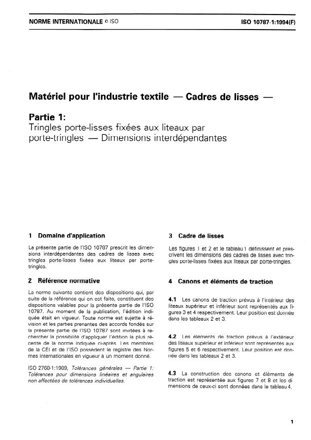 ISO 10787-1:1994 - Matériel pour l'industrie textile -- Cadres de lisses