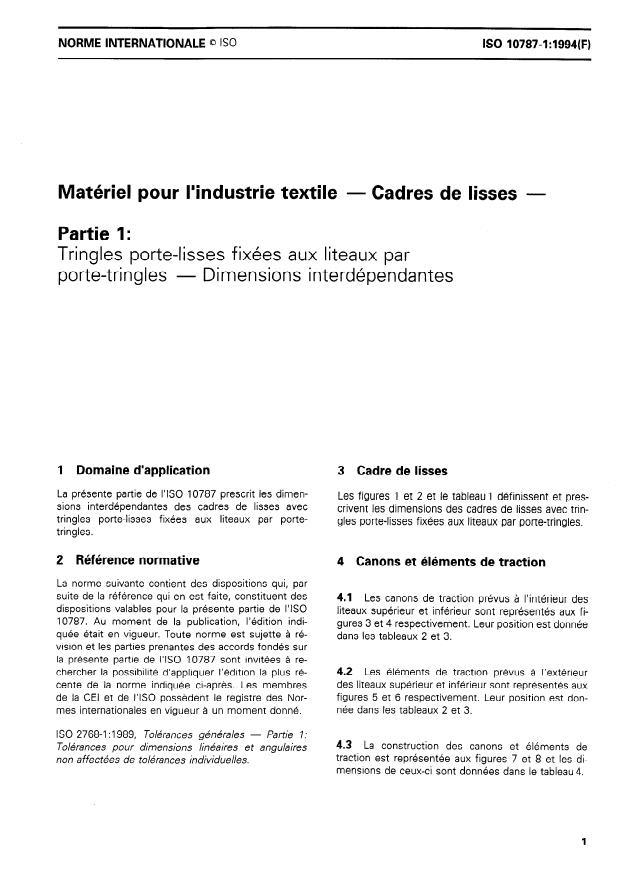 ISO 10787-1:1994 - Matériel pour l'industrie textile -- Cadres de lisses