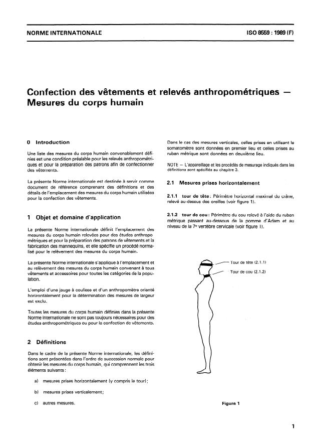 ISO 8559:1989 - Confection des vetements et relevés anthropométriques -- Mesures du corps humain