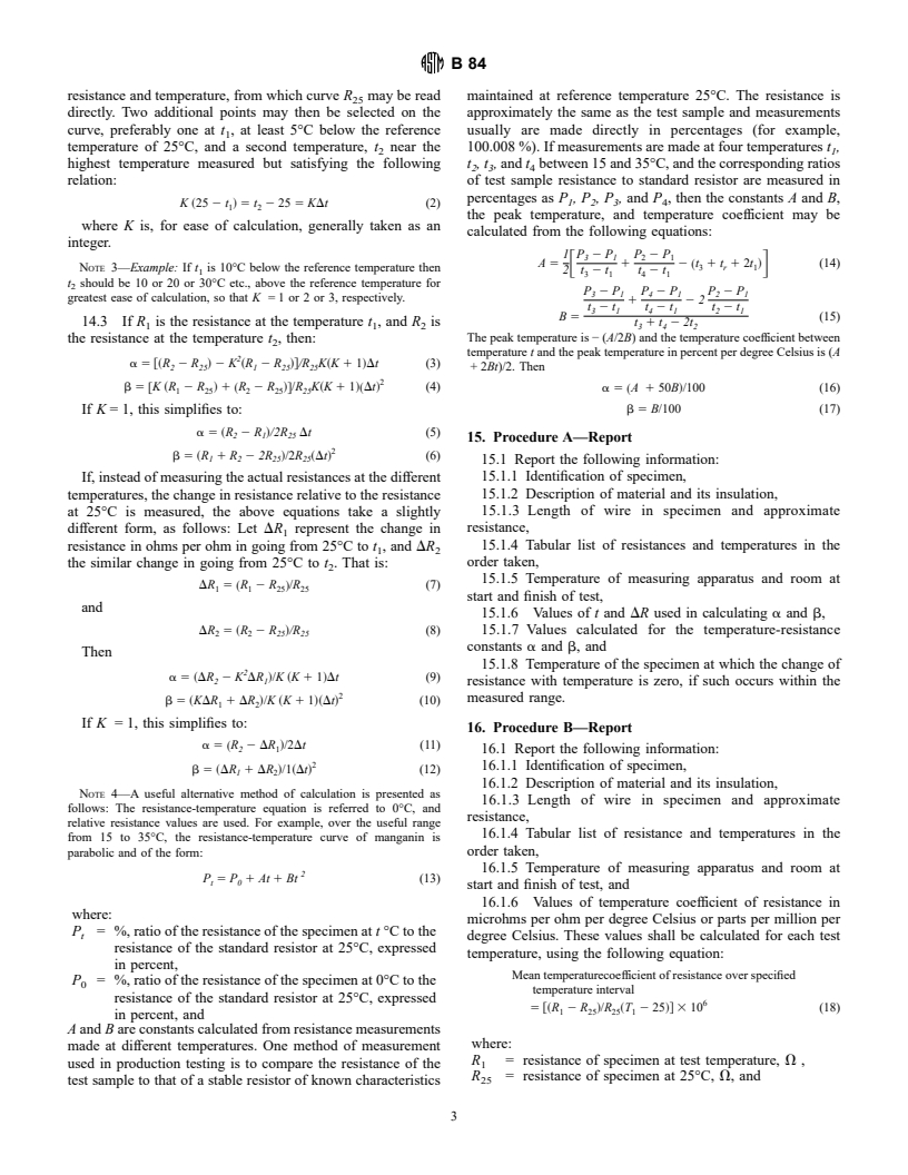 ASTM B84-90(1995)e1 - Standard Test Method for Temperature-Resistance Constants of Alloy Wires for Precision Resistors