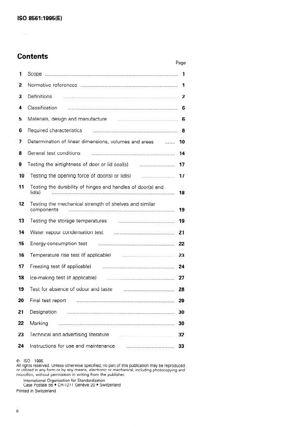 ISO 8561:1995 ISO 8561:1995 - Household frost-free refrigerating appliances -- Refrigerators, refrigerator-freezers, frozen food storage cabinets and food freezers cooled by internal forced air circulation -- Characteristics and test methods - Page 2 preview