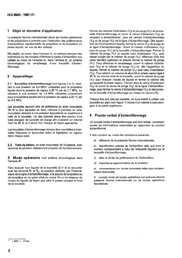 ISO 8563:1987 ISO 8563:1987 - Propylene et butadiene a usage industriel -- Échantillonnage en phase liquide - Page 4 preview