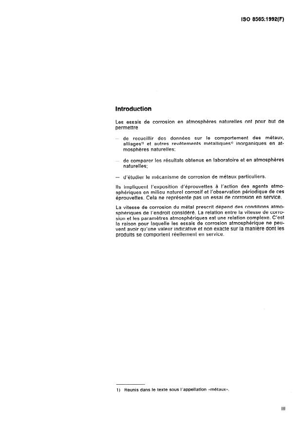 ISO 8565:1992 - Métaux et alliages -- Essais de corrosion atmosphérique -- Prescriptions générales de l'essai in situ