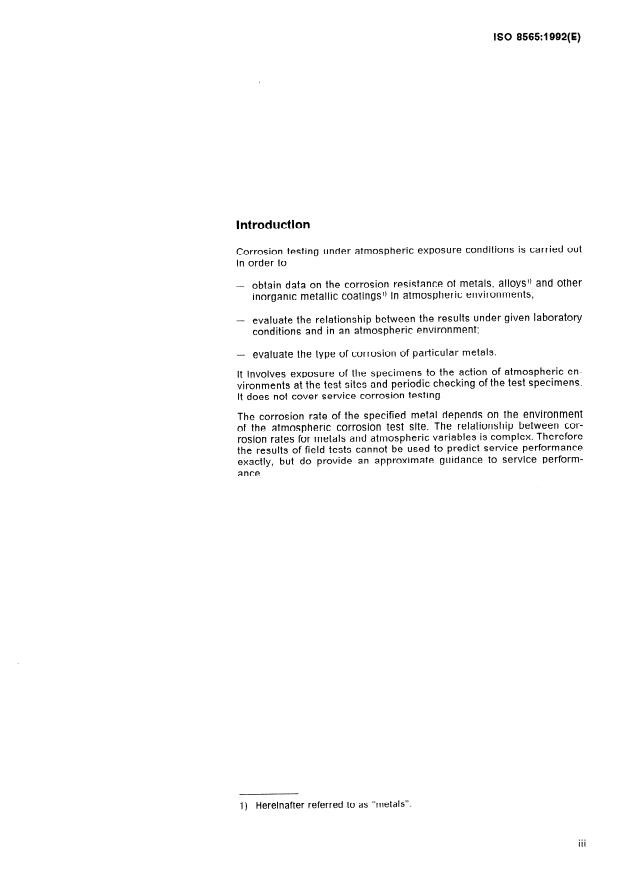 ISO 8565:1992 - Metals and alloys -- Atmospheric corrosion testing -- General requirements for field tests