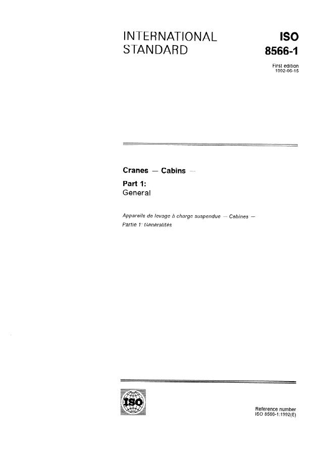 ISO 8566-1:1992 - Cranes -- Cabins