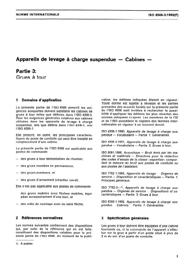 ISO 8566-3:1992 - Appareils de levage a charge suspendue -- Cabines