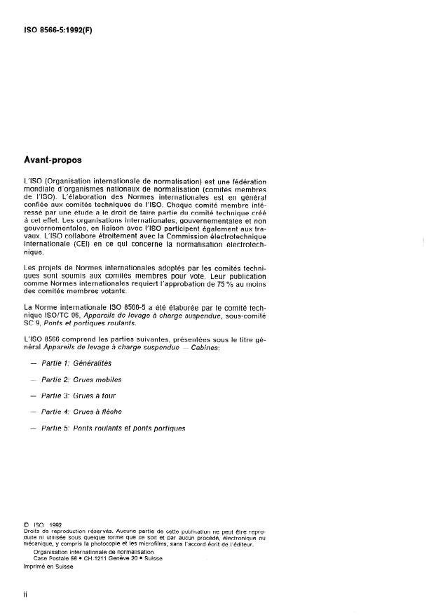 ISO 8566-5:1992 ISO 8566-5:1992 - Appareils de levage a charge suspendue -- Cabines - Page 2 preview
