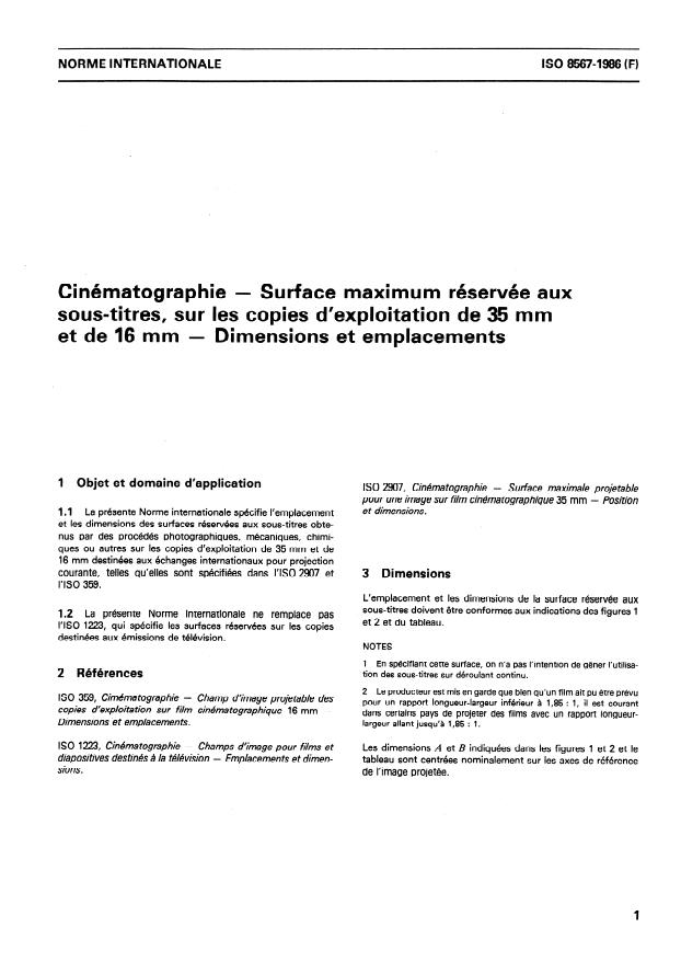 ISO 8567:1986 - Cinématographie -- Surface maximum réservée aux sous-titres, sur les copies d'exploitation de 35 mm et de 16 mm -- Dimensions et emplacements