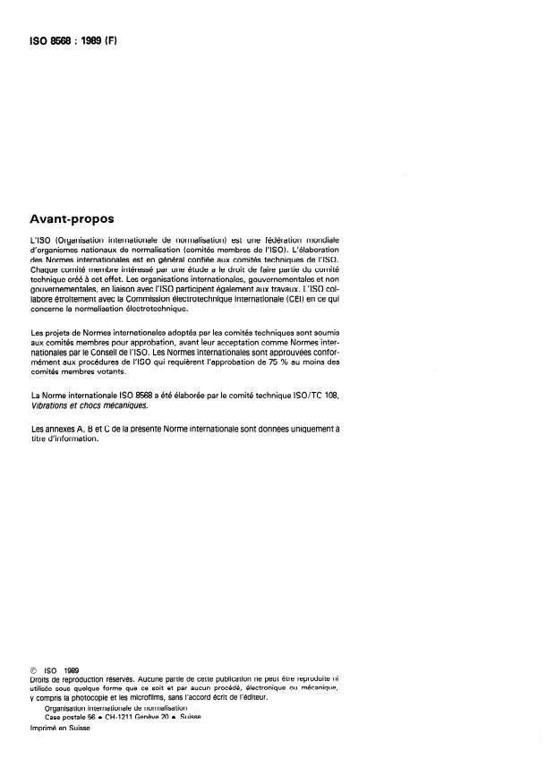 ISO 8568:1989 ISO 8568:1989 - Chocs mécaniques -- Machines d'essai -- Caractéristiques et performance - Page 2 preview